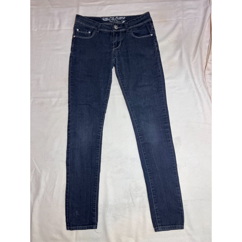 D&B Deep Blue Womens/Junior SZ 5 Charcoal Black Skinny Jeans Rhinestones‎ E10